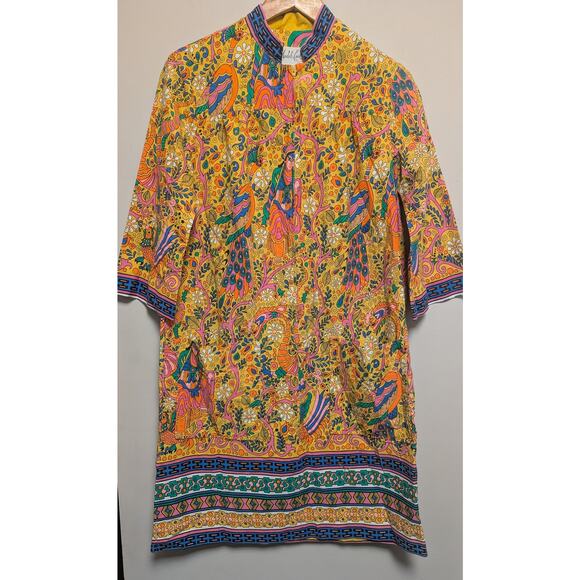 Vintage Models Coat 60s Asian Empress Psychedelic Cotton Dress Tunic 11-12 M - Picture 1 of 13